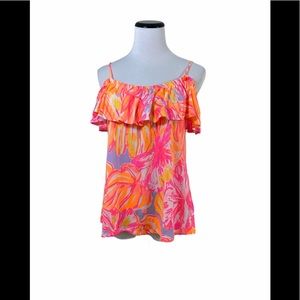 Lilly Pulitzer -Sun Splashed Tamiami Flouncy Cold Shoulder Tank Top. -L